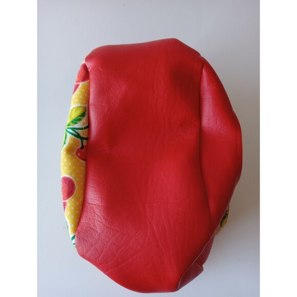 Handmade Cross Body Bag Red Faux Leather w/ Yellow & Cherry Retro Cotton - Picture 14 of 15